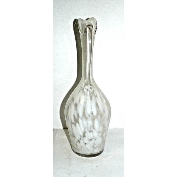 Rare Hand Blown Glass Swung Pitcher Vase 15" Clear & White Vintage MCM Abstract - Picture 4 of 7